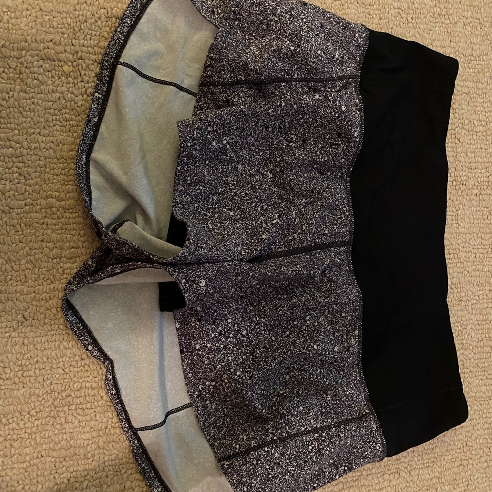 grey and white high waisted lulu lemon shorts